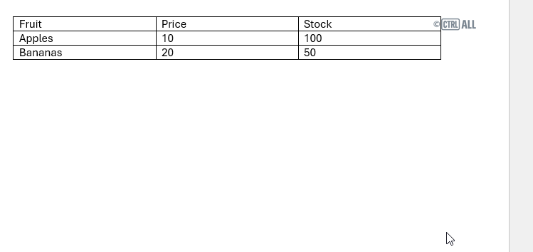 Add new table row above from right click menu demonstration in Word